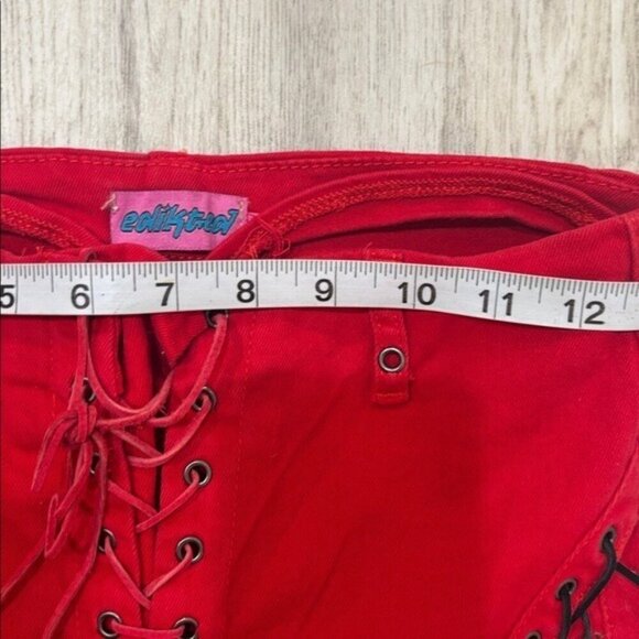 Edikted Red Lace-Up Flare Jeans FIRE ENGINE SIZE MEDIUM - Picture 7 of 10